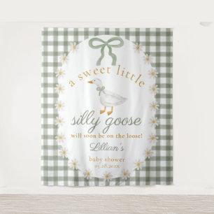 Silly Goose Green Gingham Baby Shower Backdrop Tapestry
