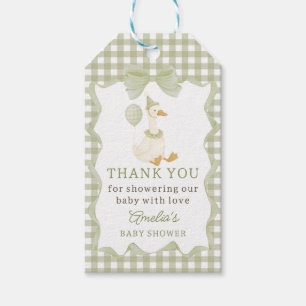 Silly Goose Green Gingham Baby Shower Gift Tag