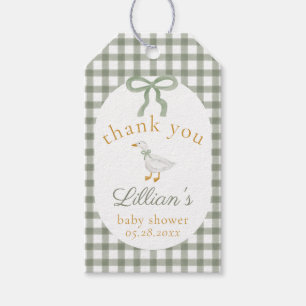 Silly Goose Green Gingham Baby Shower Thank You Gift Tags