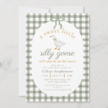 Silly Goose Green Gingham Bow Neutral Baby Shower