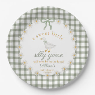 Silly Goose Green Gingham Cottagecore Baby Shower  Paper Plate