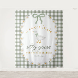 Silly Goose Green Gingham Cottagecore Baby Shower  Tapestry