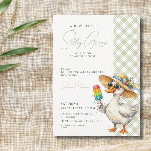 Silly Goose Green Gingham Hat Ice Baby Shower Invitation