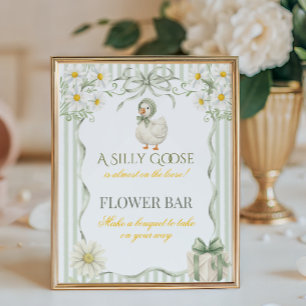 Silly Goose  Green Neutral Baby Shower Flower Bar Poster