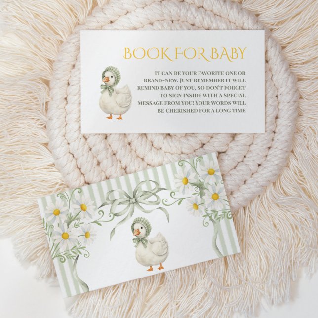 Silly Goose Green Neutral Book For Baby Shower Enclosure Card (Creator Uploaded)