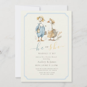 Silly Goose He or She Gender Reveal Watercolor Invitation