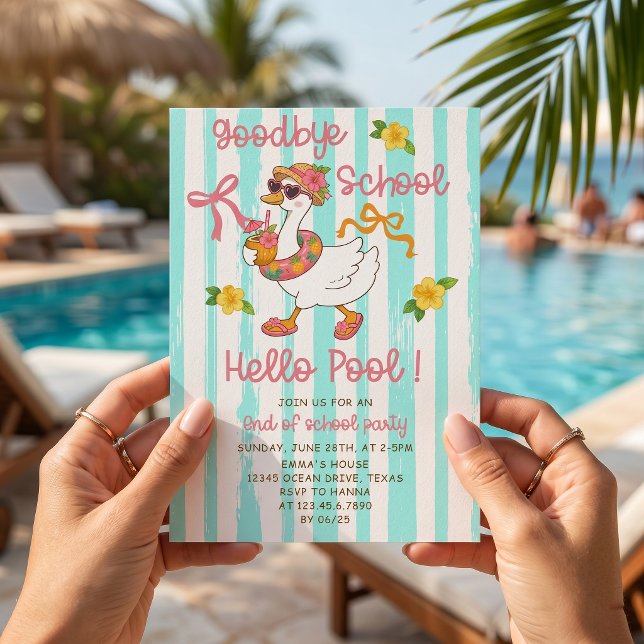Silly Goose Hello Pool Stripes Invitation (Creator Uploaded)