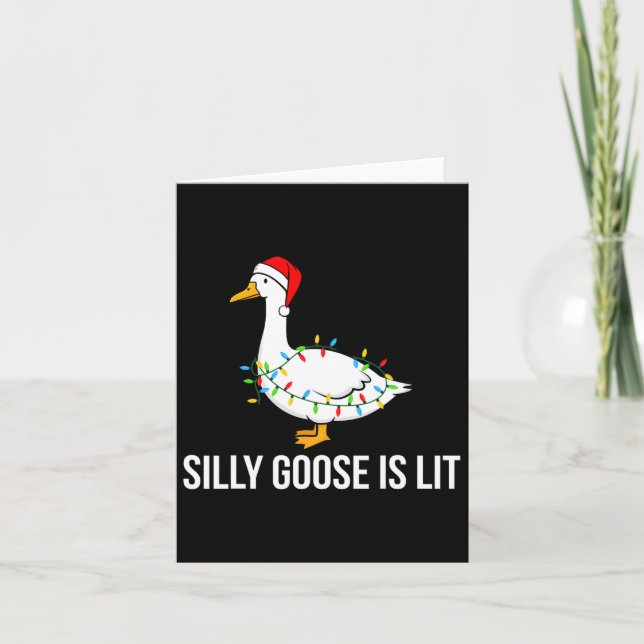 Silly Goose Is Lit Funny Christmas Lights Santa Ha Card (Front)