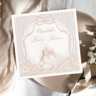 Silly Goose Lace Wildflower Pink Baby Shower Napkin