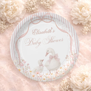 Silly Goose Lace Wildflower Pink Baby Shower Paper Plate