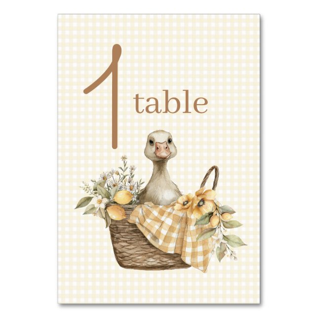 Silly Goose Lemon Baby Shower Table Numbers (Front)