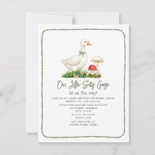 Silly Goose Mushroom Sage Green Baby Shower Invitation