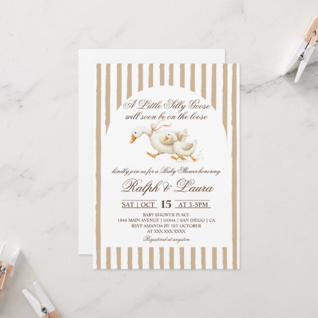 Silly Goose Neutral Baby Shower Invitation (Front/Back In Situ)