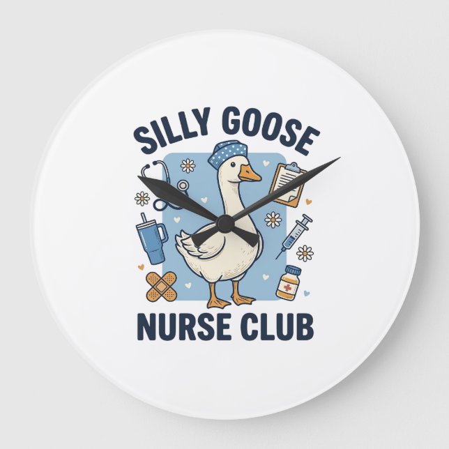 Silly Goose Nurse Club Funny Nurse Vector Design_1 Large Clock (Front)
