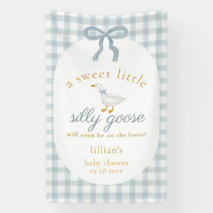 Silly Goose On The Loose Blue Gingham Baby Shower Banner