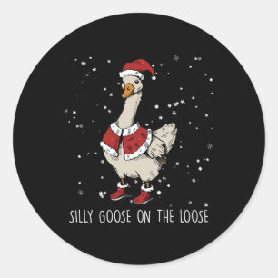 Silly Goose On The Loose Christmas Santa Goose Classic Round Sticker