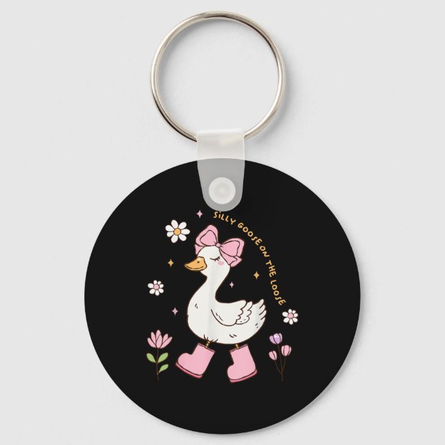 Silly Goose On The Loose Coquette Bow Pink Girl Ki Key Ring (Front)