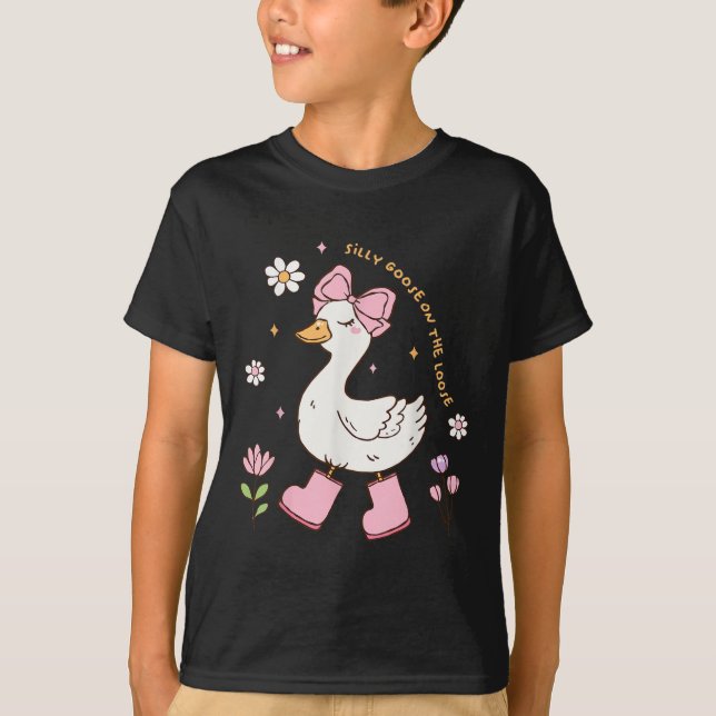 Silly Goose On The Loose Coquette Bow Pink Girl Ki T-Shirt (Front)