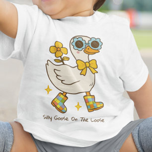 Silly Goose On The Loose Custom Text Baby T-Shirt