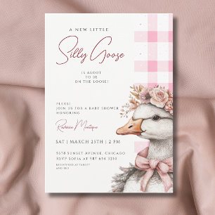 Silly Goose on the Loose Gingham Bow Baby Shower Invitation