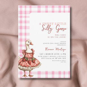 Silly Goose on the Loose Gingham Dress Baby Shower Invitation