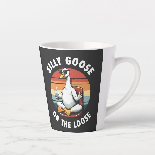 Silly Goose on the Loose Meditation Yoga Retro Latte Mug (Right)