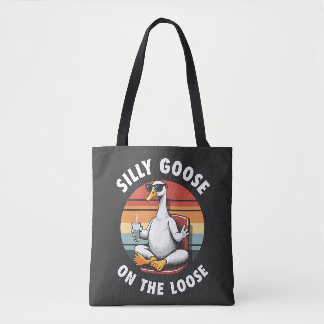 Silly Goose on the Loose Meditation Yoga Retro Tote Bag (Front)