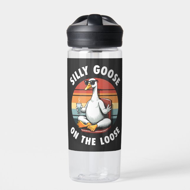 Silly Goose on the Loose Meditation Yoga Retro Water Bottle (Front)