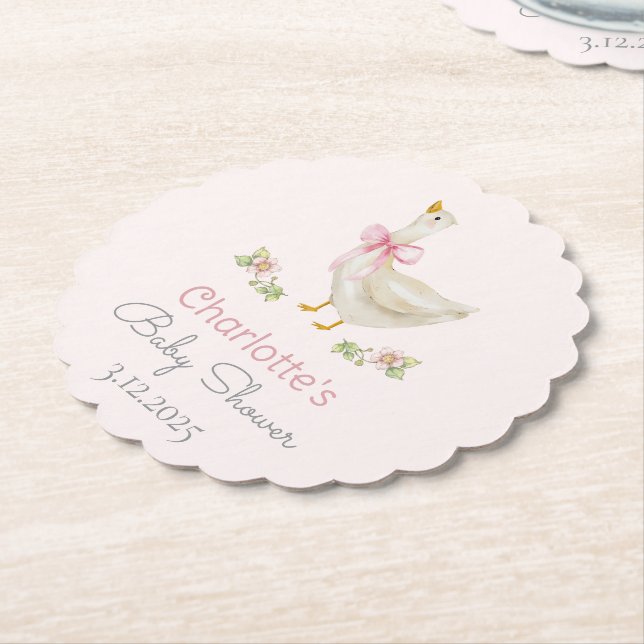 Silly Goose on the loose Pink Bow Baby Shower Paper Coaster (Angled)
