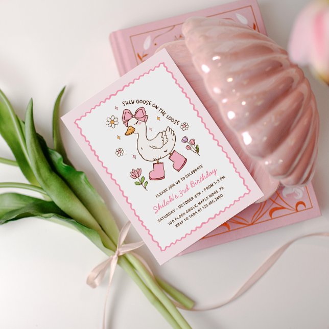 Silly Goose on the Loose Pink Bow Floral Invitation (Creator Uploaded)