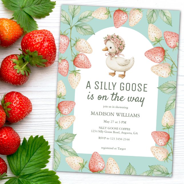 Silly Goose On The Way Strawberry Mint Baby Shower Invitation (Creator Uploaded)