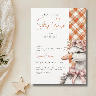 Silly Goose Orange Gingham Flower Bow Baby Shower Invitation