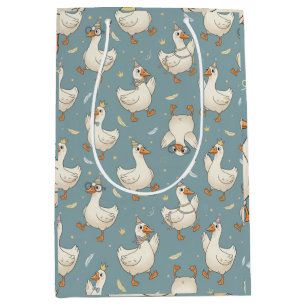 Silly Goose Party – Blue Background with Feathers Medium Gift Bag