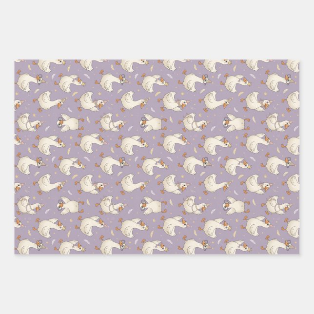 Silly Goose Party – Cartoon Goose Design Wrapping Paper Sheet (Front)