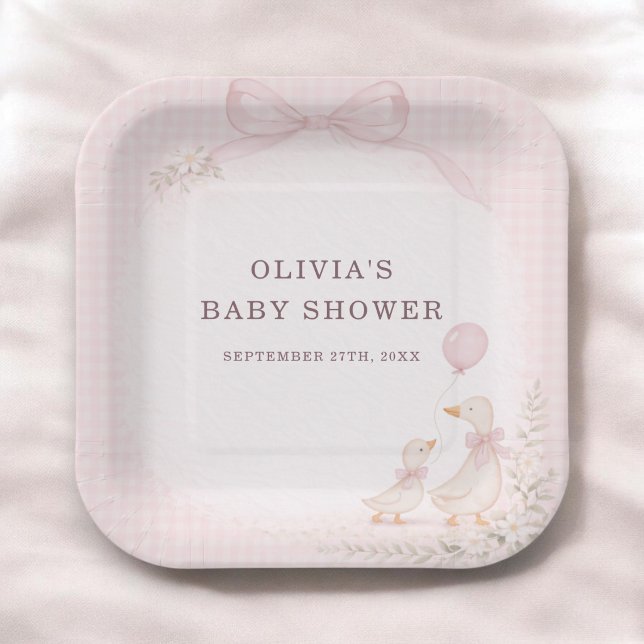Silly Goose Pink Baby Shower Party Paper Plate (Creator Uploaded)