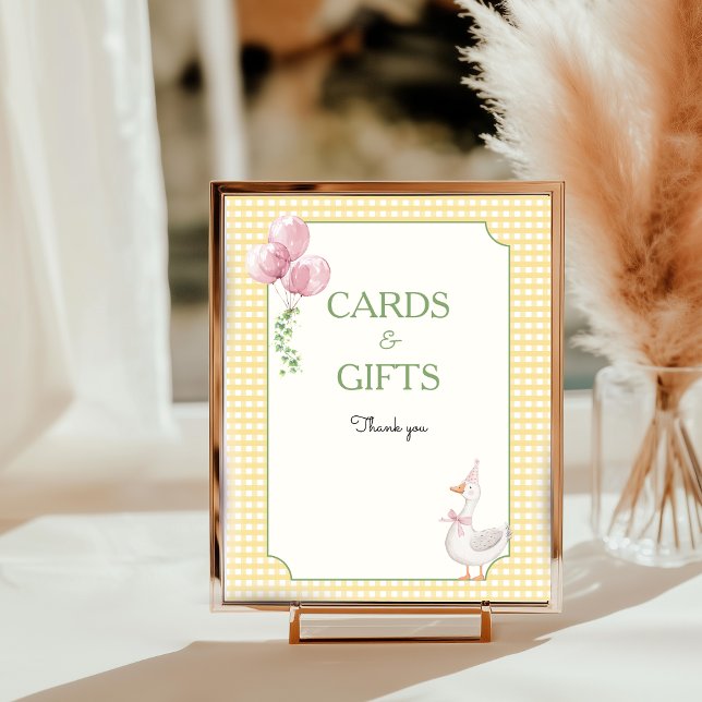 Silly Goose Pink Balloons Gingham Tabletop Sign (Silly Goose Table Top Sign)