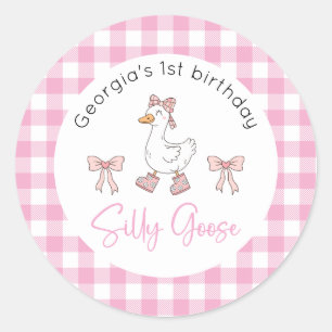 Silly Goose Pink Birthday Classic Round Sticker