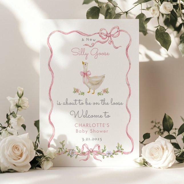 Silly Goose Pink Bow Baby girl Shower Welcome Poster (Creator Uploaded)