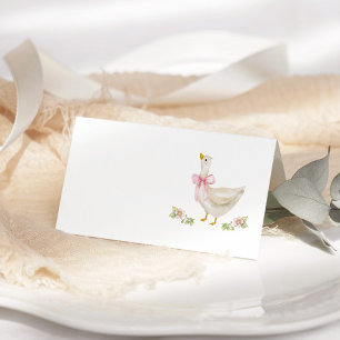 Silly Goose Pink Bow Baby Shower Place Card