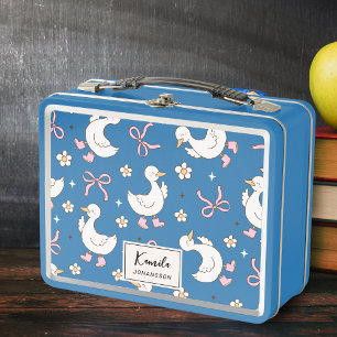 Silly Goose Pink Bow Coquette Custom Script Name  Metal Lunch Box