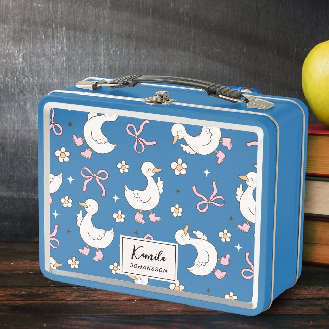  Silly Goose Pink Bow Coquette Custom Script Name  Metal Lunch Box (Creator Uploaded)