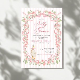  Silly Goose  Pink Bow Floral Roses Baby Shower Invitation