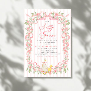  Silly Goose  Pink Bow Floral Roses Baby Shower Invitation