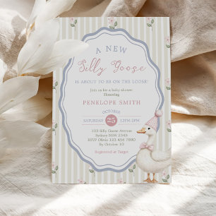 Silly Goose Pink Bow Girl Baby Shower Invitation