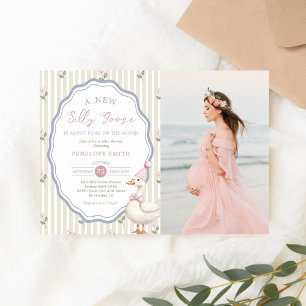 Silly Goose Pink Bow Girl Baby Shower Photo Invitation