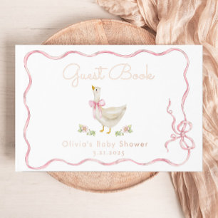 Silly Goose Pink Bow Whimsical Baby Shower Guest Book