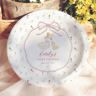 Silly Goose Pink Bow Wildflower Baby Shower Paper Plate