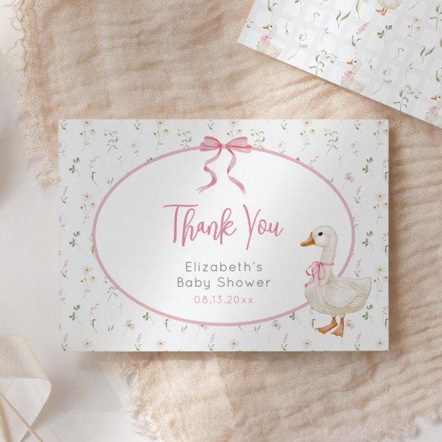 Silly Goose Pink Bow Wildflower Baby Shower Thank You Card (Creator Uploaded)