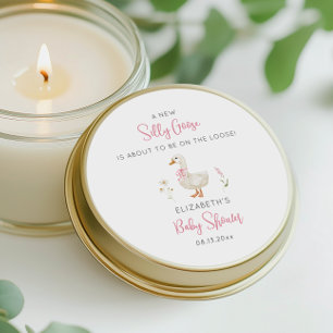 Silly Goose Pink Bow Wildflower Girl Baby Shower Classic Round Sticker