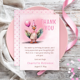 Silly Goose Pink First Birthday Girl Party Thank You Card
